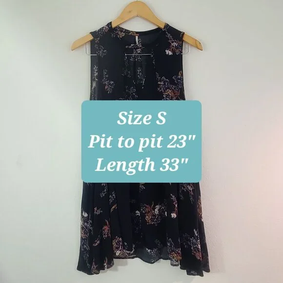 Free People Sz S Sleeveless Black Floral Swing Mini Dress Pockets Gauzy Boho - Picture 7 of 14